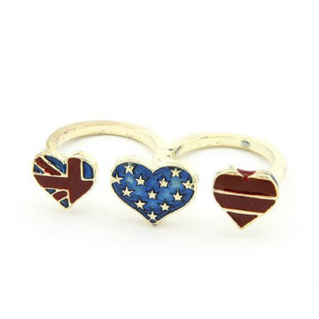 Fashion Double Finger Ring,Three Heart Flag Ring Jewellery FR05